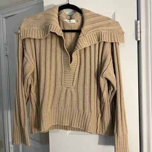 OOTDFash Tan V-Neck Ribbed Sweater